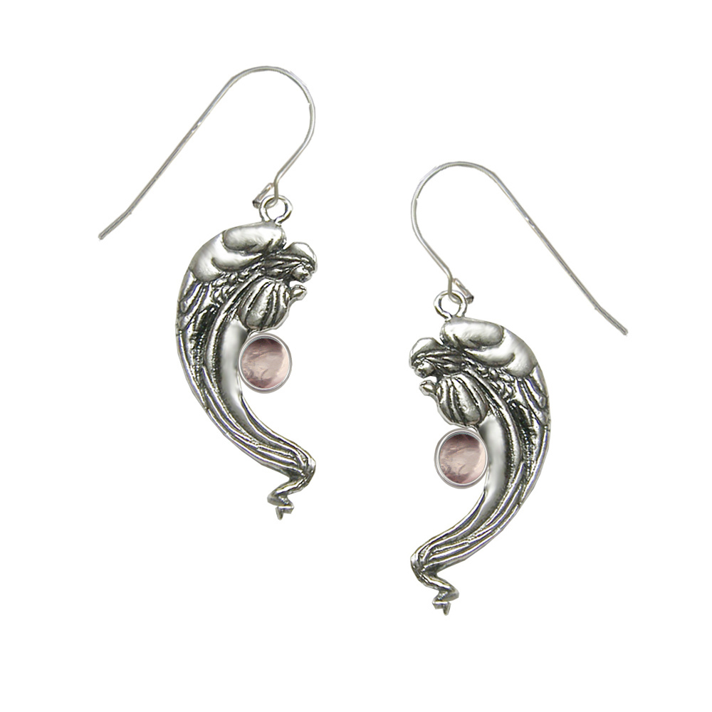 Sterling Silver Angel Of Love Drop Dangle Earrings With Rose